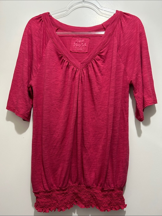 Mudd Tops - Mudd Bright Pink Gathered Hem Short Sleeve Top XL Lightweight Casual Boho Tee
